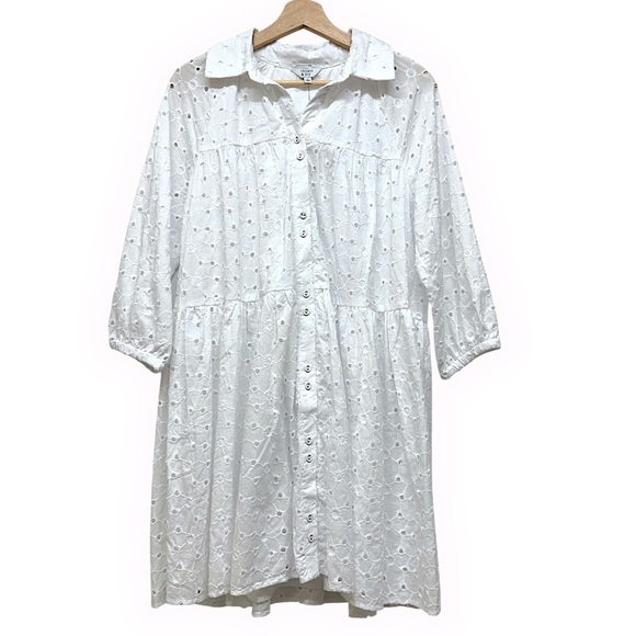 Crown Ivy Shirt Dress Women Size Small White Eyelet Lace Puffy Tier Quiet Luxury - Picture 1 of 14